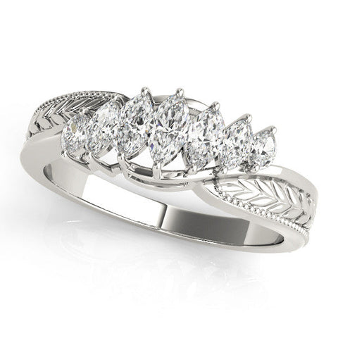 White gold Marquise Cluster Diamond Leaf Band with Shared Prong Setting