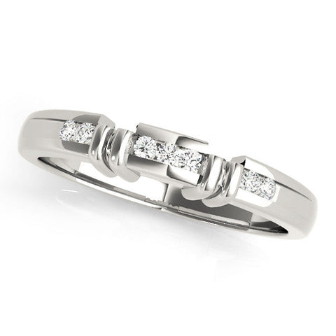 White gold Channel Set Round Diamond Half-Eternity Band with Bar Prong Setting