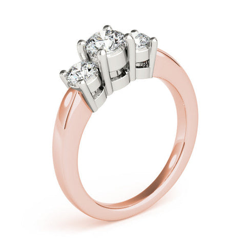 Rose gold Three-Stone Round Cut Solitaire Ring with Cathedral Band and Four-Prong Setting