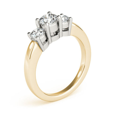 Yellow gold Three-Stone Round Cut Solitaire Ring with Cathedral Band and Four-Prong Setting