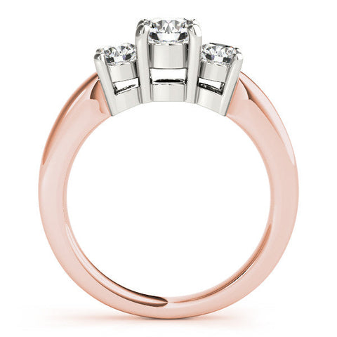 Rose gold Three-Stone Round Cut Solitaire Ring with Cathedral Band and Four-Prong Setting