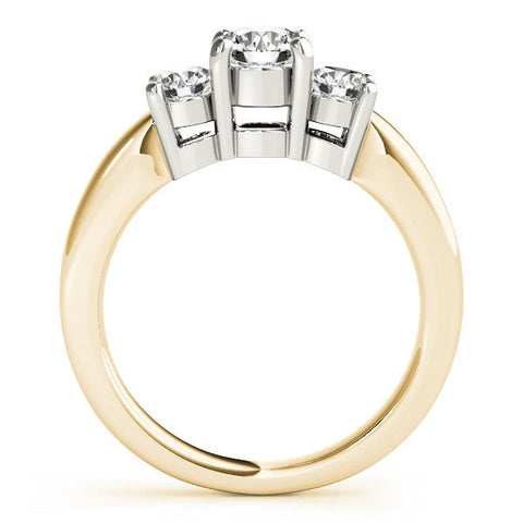 Yellow gold Three-Stone Round Cut Solitaire Ring with Cathedral Band and Four-Prong Setting
