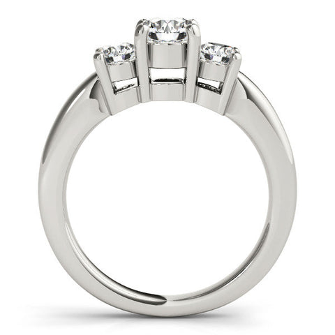 Platinum Three-Stone Round Cut Solitaire Ring with Cathedral Band and Four-Prong Setting