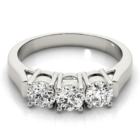 Platinum Three-Stone Round Diamond Channel Band with Prong Setting