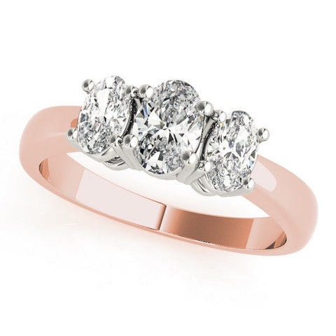Rose gold Oval Three-Stone Diamond Ring with Solitaire Band and Four-Prong Setting