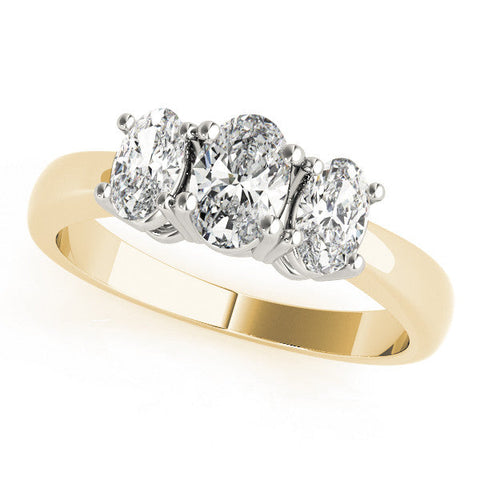 Yellow gold Oval Three-Stone Diamond Ring with Solitaire Band and Four-Prong Setting