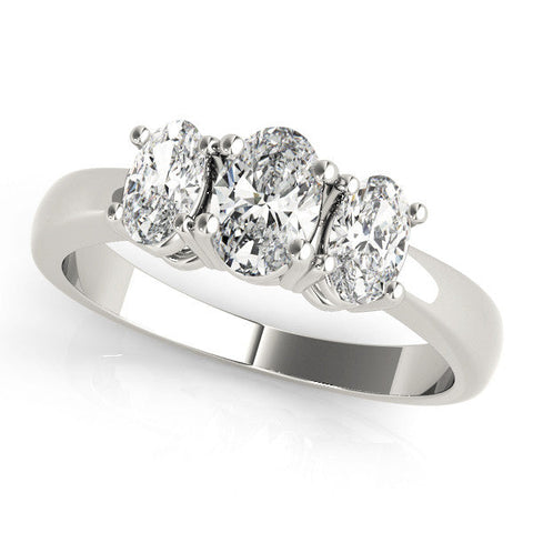White gold Oval Three-Stone Diamond Ring with Solitaire Band and Four-Prong Setting