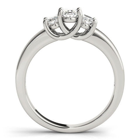 Platinum Three-Stone Oval Diamond Ring with Channel Band and Prong Setting