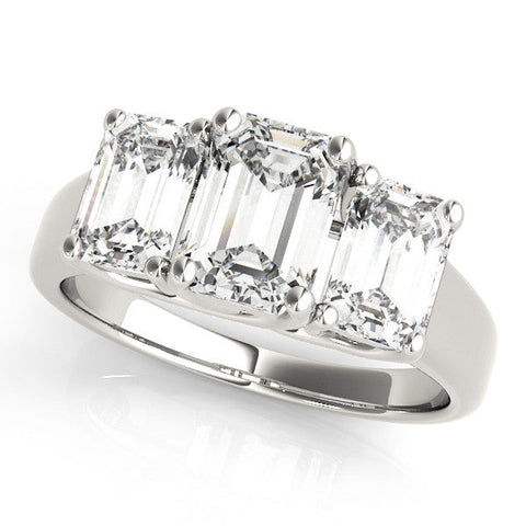 Platinum Three-Stone Cushion Cut Diamond Ring with Prong Setting and Classic Band