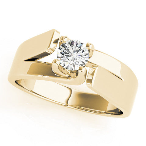 Yellow gold Modern Tension Set Oval Solitaire Wide Band Ring