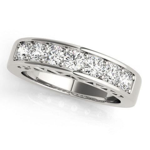White gold Channel-Set Round Diamond Eternity Band with Shared Prong Setting