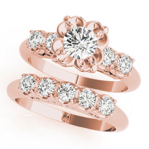 Rose gold Round Cut Diamond Floral Halo Engagement Ring with Shared Prong Setting