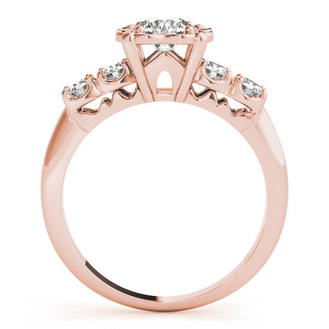 Rose gold Cushion Cut Diamond Floral Halo Engagement Ring with Shared Prong Setting