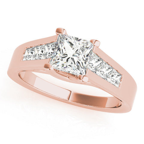 Rose gold Princess Cut Channel Set Solitaire Ring with Four-Prong Setting