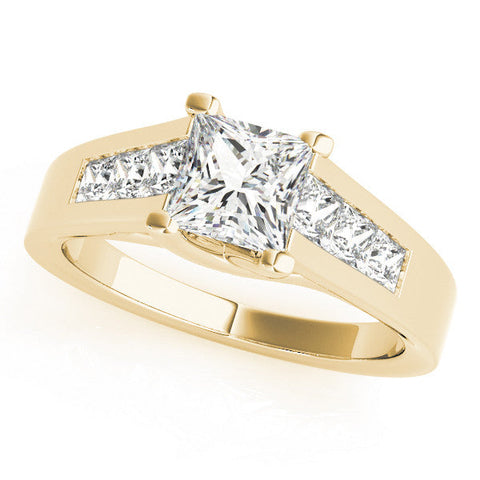 Yellow gold Princess Cut Channel Set Solitaire Ring with Four-Prong Setting
