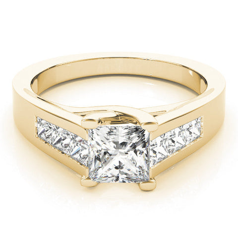 Yellow gold Princess Cut Channel Set Solitaire Ring with Four-Prong Setting