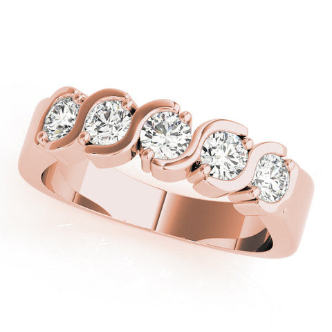 Rose gold Five-Stone Round Diamond Wave Prong Setting White Gold Band