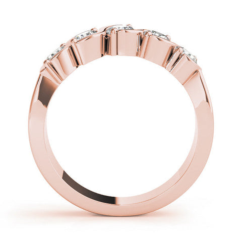 Rose gold Five-Stone Round Diamond Wave Prong Setting White Gold Band