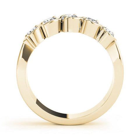Yellow gold Five-Stone Round Diamond Wave Prong Setting White Gold Band
