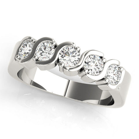 White gold Five-Stone Round Diamond Wave Prong Setting White Gold Band
