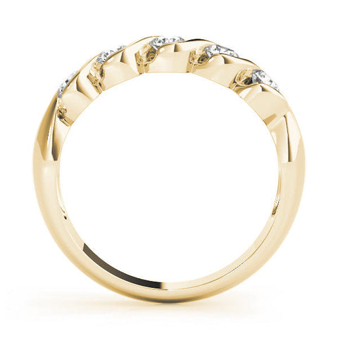 Yellow gold Round Diamond Wave Band with Channel Setting and Shared Prongs