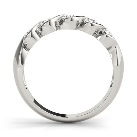 White gold Round Diamond Wave Band with Channel Setting and Shared Prongs