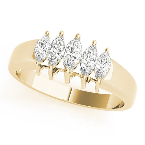 Yellow gold Five-Stone Marquise Diamond Bar Set White Gold Band