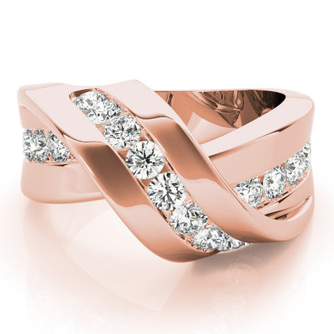 Rose gold Pavé Round Diamond Crossover Band with Channel Setting