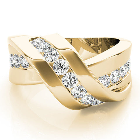 Yellow gold Pavé Round Diamond Crossover Band with Channel Setting