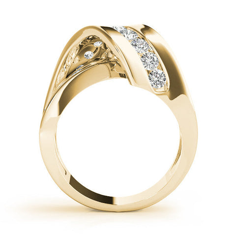 Yellow gold Pavé Round Diamond Crossover Band with Channel Setting