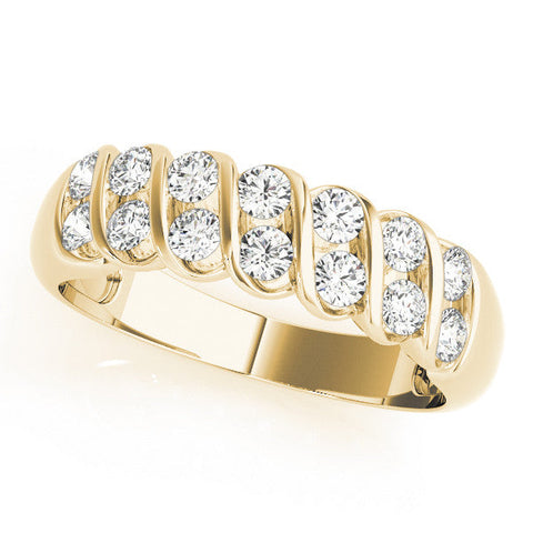 Yellow gold Channel Set Round Diamond Multi-Row Band