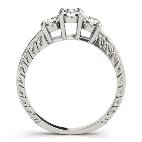 Platinum Three-Stone Emerald Cut Diamond Ring with Channel-Set Band and Prong Setting