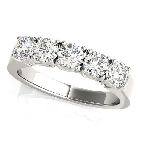 White gold Five-Stone Round Diamond Prong-Set White Gold Band
