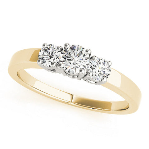 Yellow gold Three-Stone Round Diamond Solitaire Ring with Channel Set Band and Four-Prong Setting