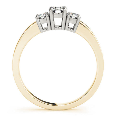 Yellow gold Three-Stone Round Diamond Solitaire Ring with Channel Set Band and Four-Prong Setting