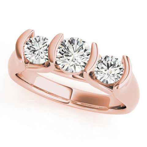 Rose gold Three-Stone Round Diamond Trellis Engagement Ring with Channel-Set Band