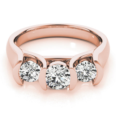 Rose gold Three-Stone Round Diamond Trellis Engagement Ring with Channel-Set Band