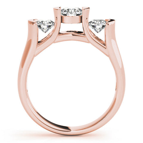 Rose gold Three-Stone Round Diamond Trellis Engagement Ring with Channel-Set Band