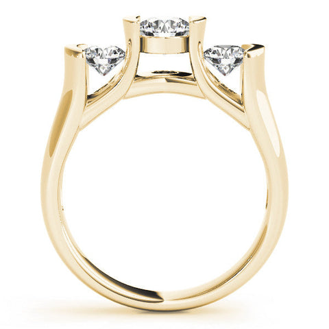 Yellow gold Three-Stone Round Diamond Trellis Engagement Ring with Channel-Set Band