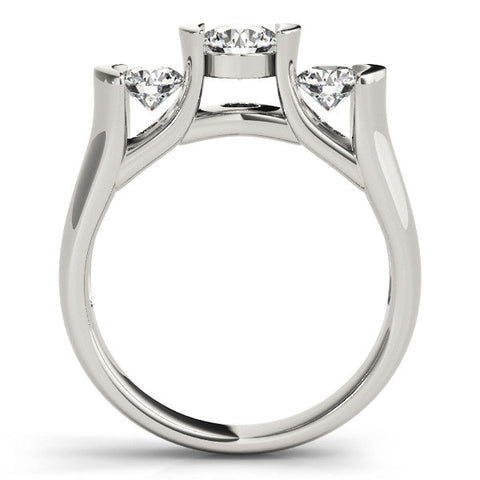 Platinum Three-Stone Round Diamond Trellis Engagement Ring with Channel-Set Band