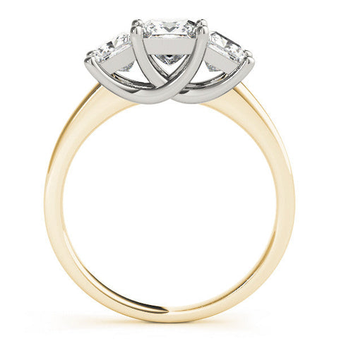 Yellow gold Three-Stone Princess Cut Solitaire Ring with Classic Prong Setting