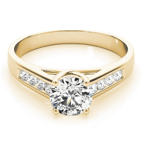 Yellow gold Round Solitaire Channel-Set Diamond Engagement Ring with Four-Prong Setting