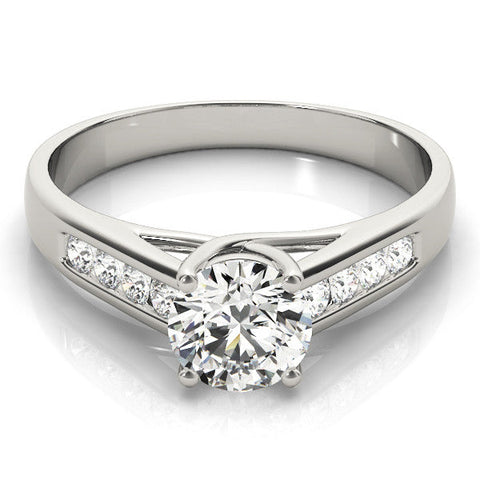 White gold Round Solitaire Channel-Set Diamond Engagement Ring with Four-Prong Setting