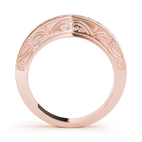 Rose gold Channel Set Round Diamond Milgrain Engraved Band