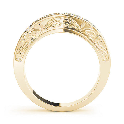 Yellow gold Channel Set Round Diamond Milgrain Engraved Band
