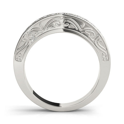 White gold Channel Set Round Diamond Milgrain Engraved Band