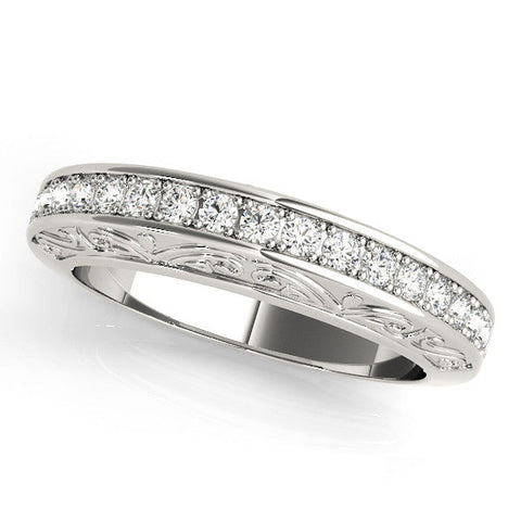 White gold Channel Set Round Diamond Milgrain Engraved Band