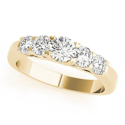 Yellow gold Five-Stone Round Diamond Prong Set Half Eternity Band