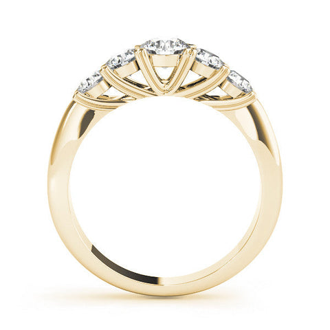 Yellow gold Five-Stone Round Diamond Prong Set Half Eternity Band