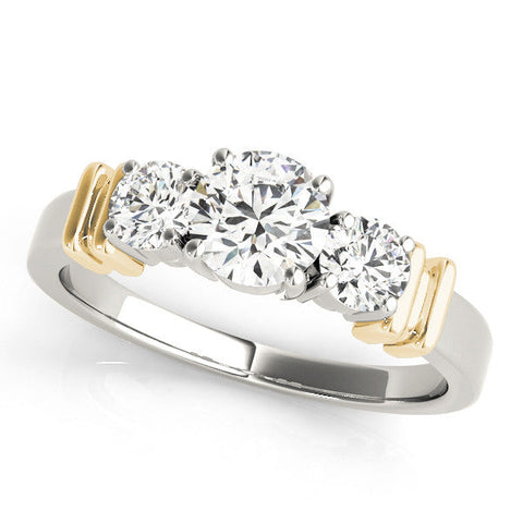 Yellow gold Three-Stone Round Diamond Solitaire Ring with Channel Band and Prong Setting